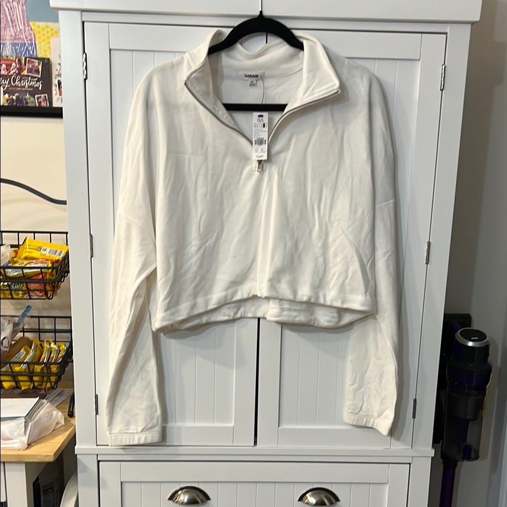 Garage Bright White Mock Neck Fleece